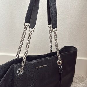 Michael Kors Black Shoulder Tote with Black Shoulder Syrah and Silver Chain